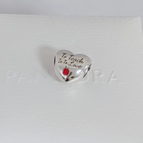 Pandora Charm To Teach Is To Love Heart Charm S925 Sterling Silver Pendant - Picture 6 of 6